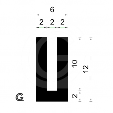 Gummi U Profil | Innengröße 2 mm | Höhe 12 mm | Dicke 2 mm | Pro Meter